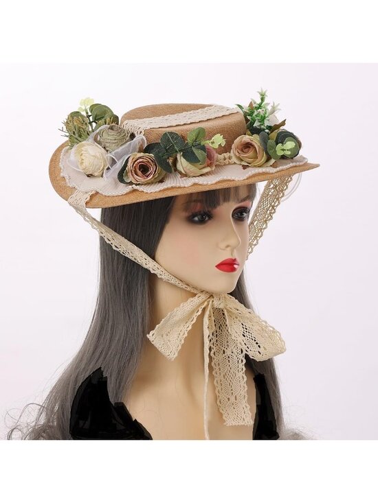 Elegant Victorian Tea Party Sun Hat with Bows & Florals - Stylish Flat Straw Hat main image 4